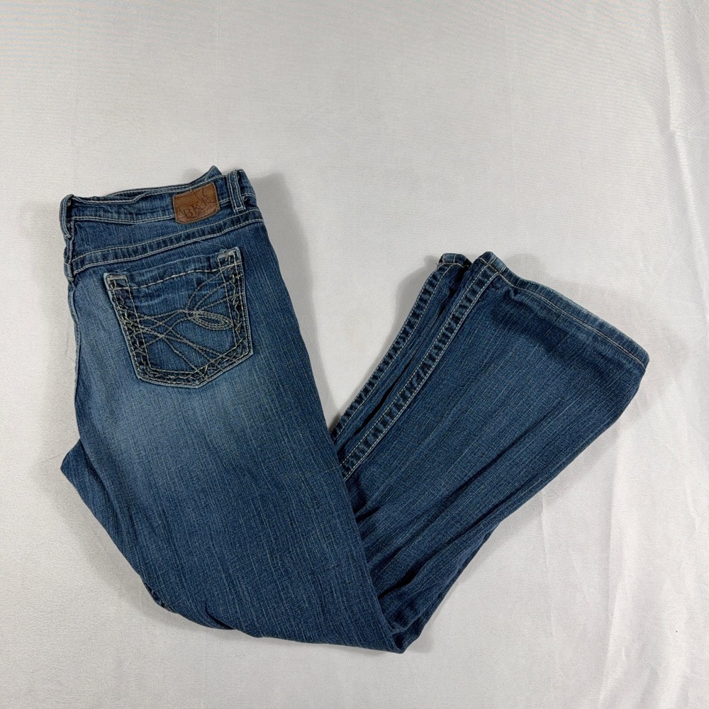 BKE Drew Bootcut Jeans Blue Denim Stretch Embroidered‎ Pockets Womens 32x33.5